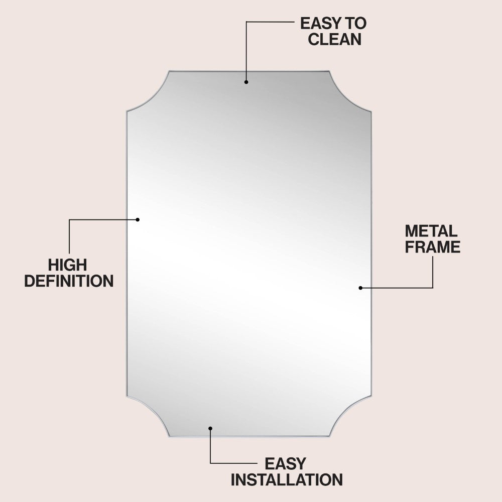 Calyra 24 in. W x 36 in. H Medium Rectangular Scallop Beveled Corner Aluminum Alloy Framed Wall Mounted Mirror