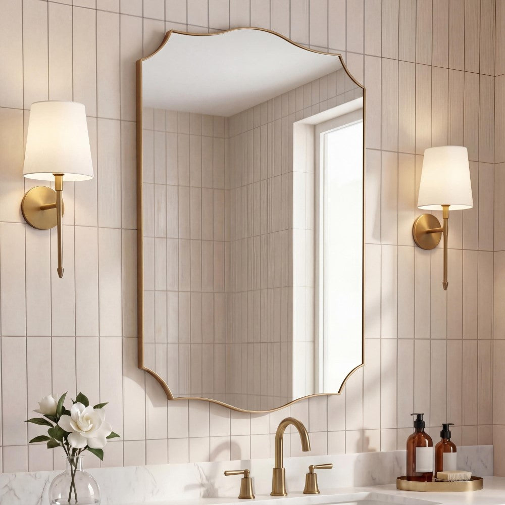 Elaris 24 in. W x 36 in. H Medium Crested Scallop Aluminum Alloy Framed Wall Mounted Mirror