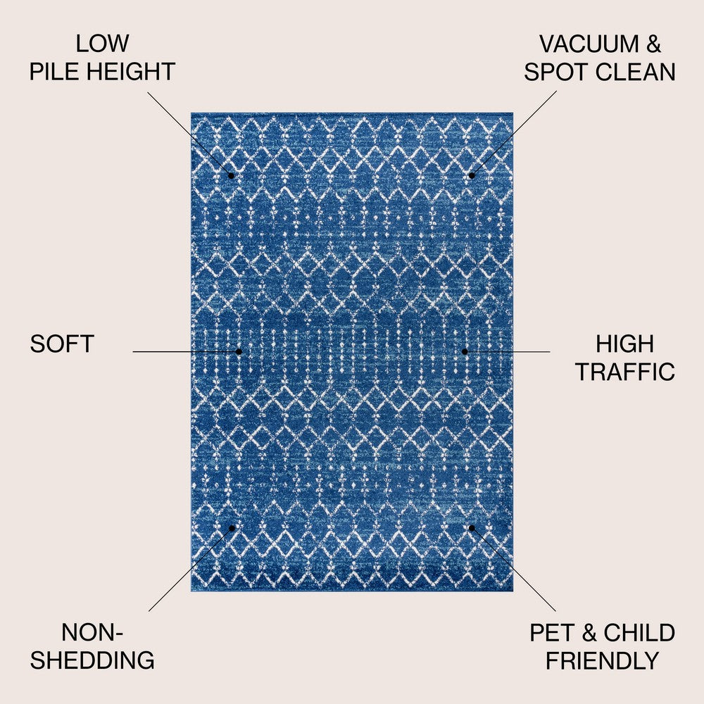 Kolkata Moroccan HYPE Boho Vintage Area Rug Blue/White