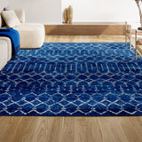 Kolkata Moroccan HYPE Boho Vintage Area Rug Blue/White