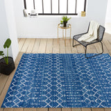 Kolkata Moroccan HYPE Boho Vintage Area Rug Blue/White