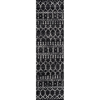 Kolkata Moroccan HYPE Boho Vintage Area Rug Black/Ivory