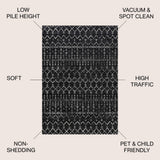 Kolkata Moroccan HYPE Boho Vintage Area Rug Black/Ivory