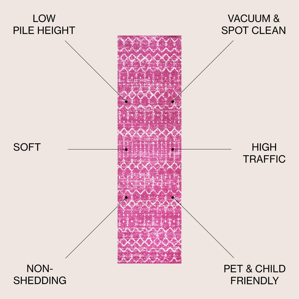 Kolkata Moroccan HYPE Boho Vintage Area Rug Fuchsia/Ivory