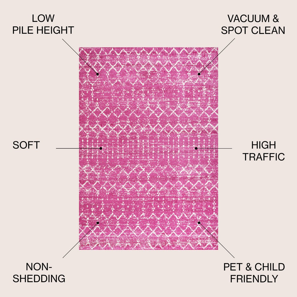 Kolkata Moroccan HYPE Boho Vintage Area Rug Fuchsia/Ivory