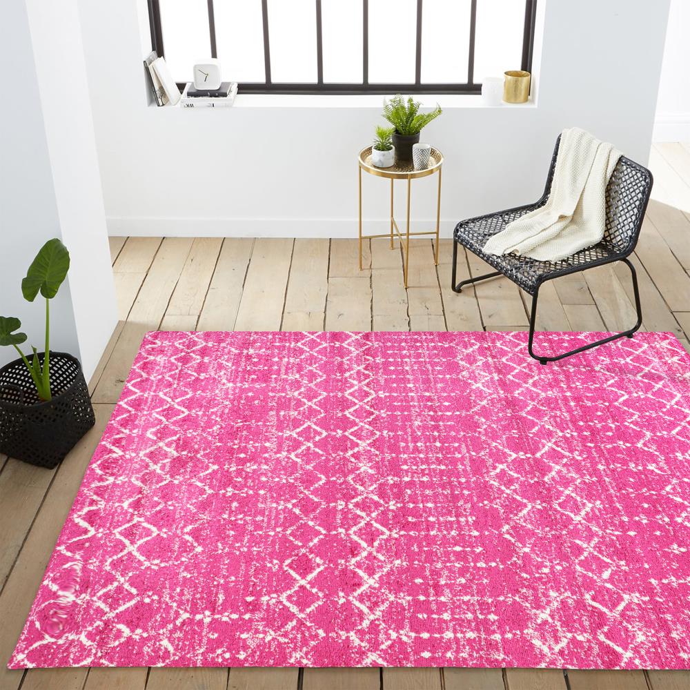 Kolkata Moroccan HYPE Boho Vintage Area Rug Fuchsia/Ivory