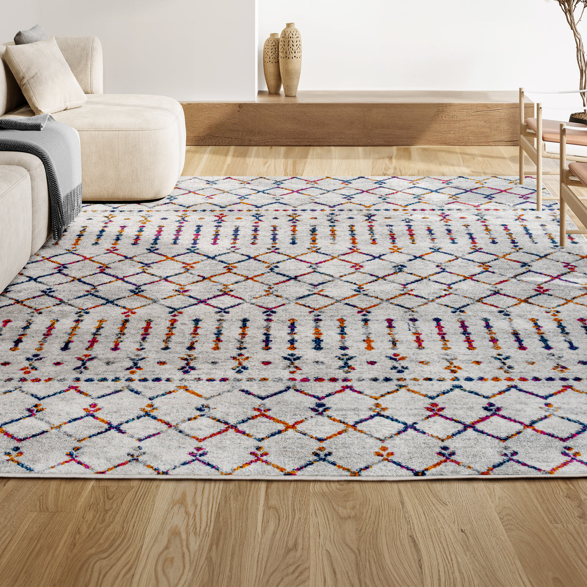 Kolkata Moroccan HYPE Boho Vintage Area Rug Cream/Multi