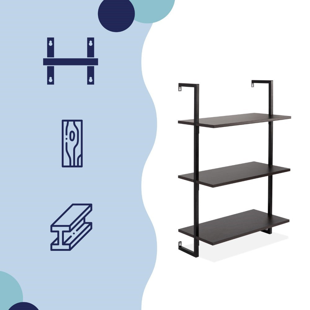 Clancy 40.55" Classic Industrial 3-Shelf Wood Wall-Mounted Open Ladder Bookcase with Metal Frame