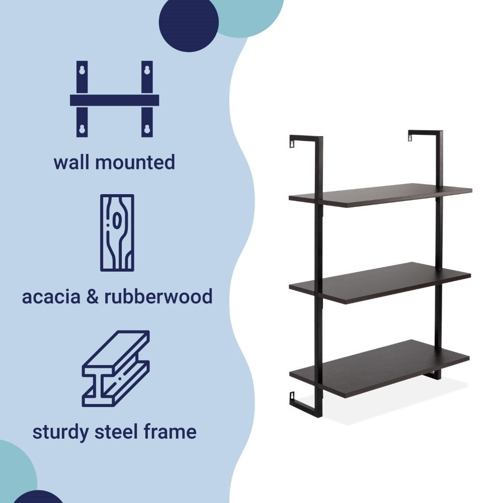 Clancy 40.55" Classic Industrial 3-Shelf Wood Wall-Mounted Open Ladder Bookcase with Metal Frame
