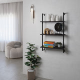 Clancy 40.55" Classic Industrial 3-Shelf Wood Wall-Mounted Open Ladder Bookcase with Metal Frame
