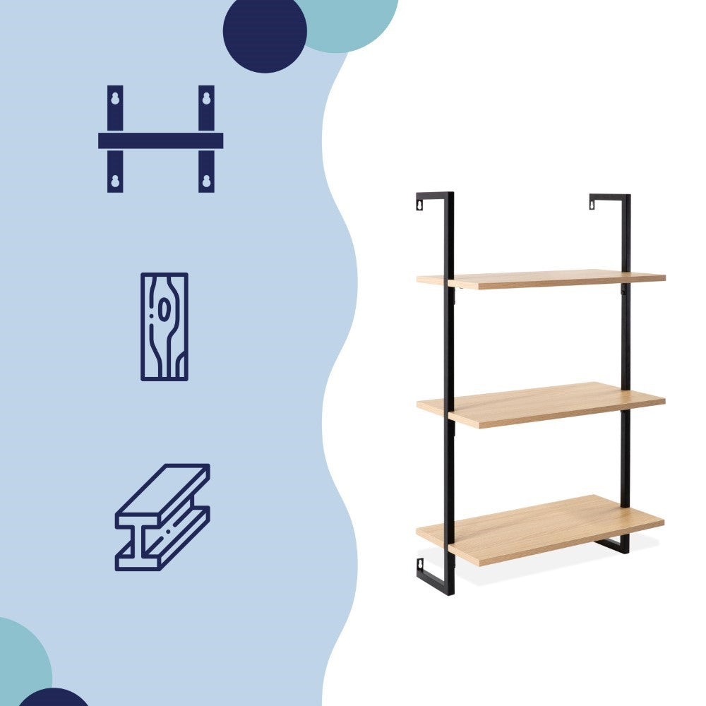 Clancy 40.55" Classic Industrial 3-Shelf Wood Wall-Mounted Open Ladder Bookcase with Metal Frame