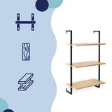 Clancy 40.55" Classic Industrial 3-Shelf Wood Wall-Mounted Open Ladder Bookcase with Metal Frame