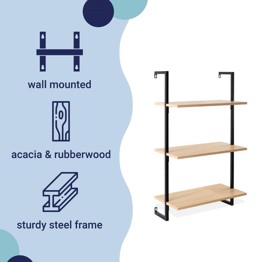 Clancy 40.55" Classic Industrial 3-Shelf Wood Wall-Mounted Open Ladder Bookcase with Metal Frame