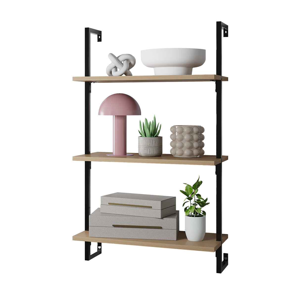 Clancy 40.55" Classic Industrial 3-Shelf Wood Wall-Mounted Open Ladder Bookcase with Metal Frame