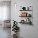 Clancy 40.55" Classic Industrial 3-Shelf Wood Wall-Mounted Open Ladder Bookcase with Metal Frame