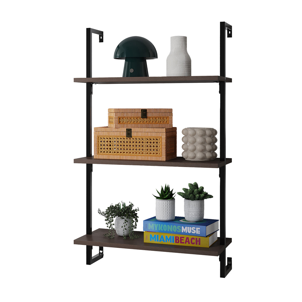 Clancy 40.55" Classic Industrial 3-Shelf Wood Wall-Mounted Open Ladder Bookcase with Metal Frame