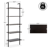 Aarushi 72.05" Classic Industrial 5-Shelf Wood Wall-Mounted Open Ladder Bookcase with Metal Frame