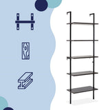 Aarushi 72.05" Classic Industrial 5-Shelf Wood Wall-Mounted Open Ladder Bookcase with Metal Frame