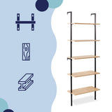 Aarushi 72.05" Classic Industrial 5-Shelf Wood Wall-Mounted Open Ladder Bookcase with Metal Frame