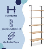 Aarushi 72.05" Classic Industrial 5-Shelf Wood Wall-Mounted Open Ladder Bookcase with Metal Frame