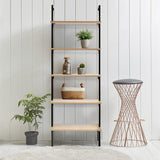 Aarushi 72.05" Classic Industrial 5-Shelf Wood Wall-Mounted Open Ladder Bookcase with Metal Frame
