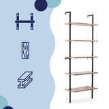 Aarushi 72.05" Classic Industrial 5-Shelf Wood Wall-Mounted Open Ladder Bookcase with Metal Frame