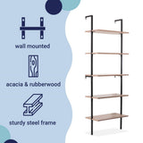 Aarushi 72.05" Classic Industrial 5-Shelf Wood Wall-Mounted Open Ladder Bookcase with Metal Frame