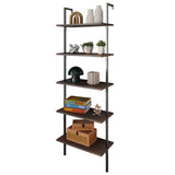 Aarushi 72.05" Classic Industrial 5-Shelf Wood Wall-Mounted Open Ladder Bookcase with Metal Frame