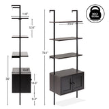 Orianna 72.05" MidCentury Industrial 4-Shelf Wood Wall-Mounted Open Ladder Bookcase with Cabinet and Metal Frame