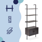 Orianna 72.05" MidCentury Industrial 4-Shelf Wood Wall-Mounted Open Ladder Bookcase with Cabinet and Metal Frame