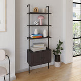 Orianna 72.05" MidCentury Industrial 4-Shelf Wood Wall-Mounted Open Ladder Bookcase with Cabinet and Metal Frame