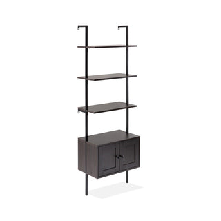 Orianna 72.05" MidCentury Industrial 4-Shelf Wood Wall-Mounted Open Ladder Bookcase with Cabinet and Metal Frame