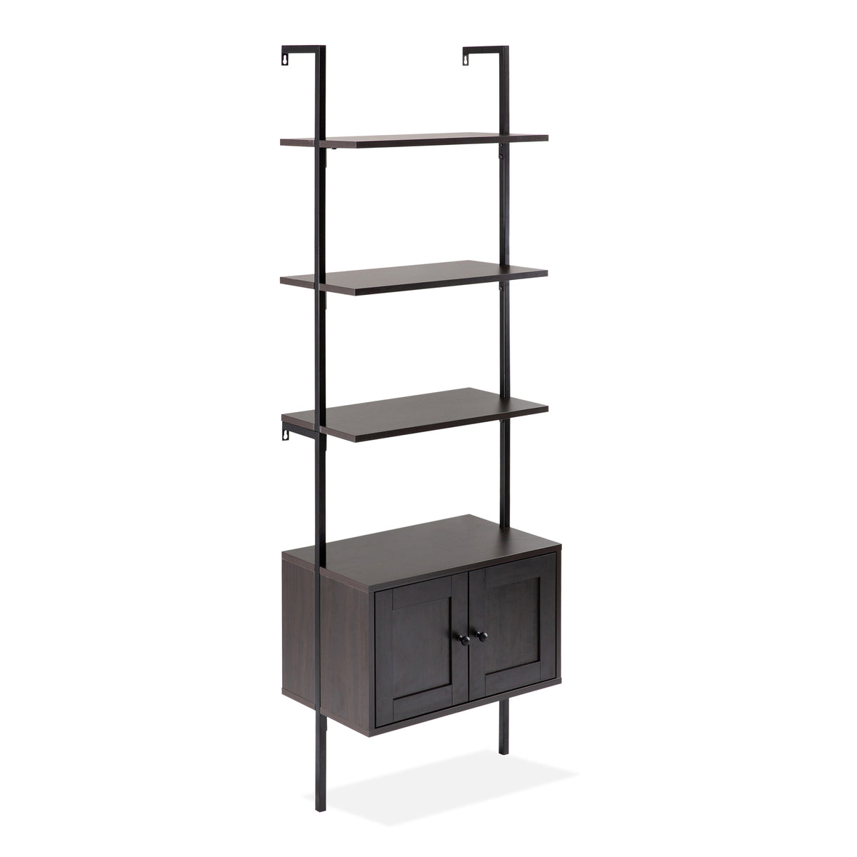 Orianna 72.05" MidCentury Industrial 4-Shelf Wood Wall-Mounted Open Ladder Bookcase with Cabinet and Metal Frame