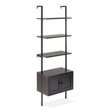 Orianna 72.05" MidCentury Industrial 4-Shelf Wood Wall-Mounted Open Ladder Bookcase with Cabinet and Metal Frame