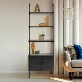 Orianna 72.05" MidCentury Industrial 4-Shelf Wood Wall-Mounted Open Ladder Bookcase with Cabinet and Metal Frame