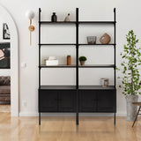 Orianna 72.05" MidCentury Industrial 4-Shelf Wood Wall-Mounted Open Ladder Bookcase with Cabinet and Metal Frame