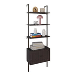 Orianna 72.05" MidCentury Industrial 4-Shelf Wood Wall-Mounted Open Ladder Bookcase with Cabinet and Metal Frame