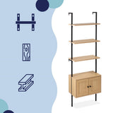 Orianna 72.05" MidCentury Industrial 4-Shelf Wood Wall-Mounted Open Ladder Bookcase with Cabinet and Metal Frame
