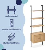 Orianna 72.05" MidCentury Industrial 4-Shelf Wood Wall-Mounted Open Ladder Bookcase with Cabinet and Metal Frame