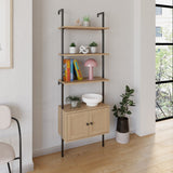 Orianna 72.05" MidCentury Industrial 4-Shelf Wood Wall-Mounted Open Ladder Bookcase with Cabinet and Metal Frame