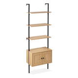 Orianna 72.05" MidCentury Industrial 4-Shelf Wood Wall-Mounted Open Ladder Bookcase with Cabinet and Metal Frame