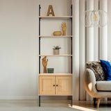 Orianna 72.05" MidCentury Industrial 4-Shelf Wood Wall-Mounted Open Ladder Bookcase with Cabinet and Metal Frame