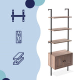 Orianna 72.05" MidCentury Industrial 4-Shelf Wood Wall-Mounted Open Ladder Bookcase with Cabinet and Metal Frame
