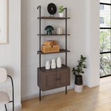 Orianna 72.05" MidCentury Industrial 4-Shelf Wood Wall-Mounted Open Ladder Bookcase with Cabinet and Metal Frame