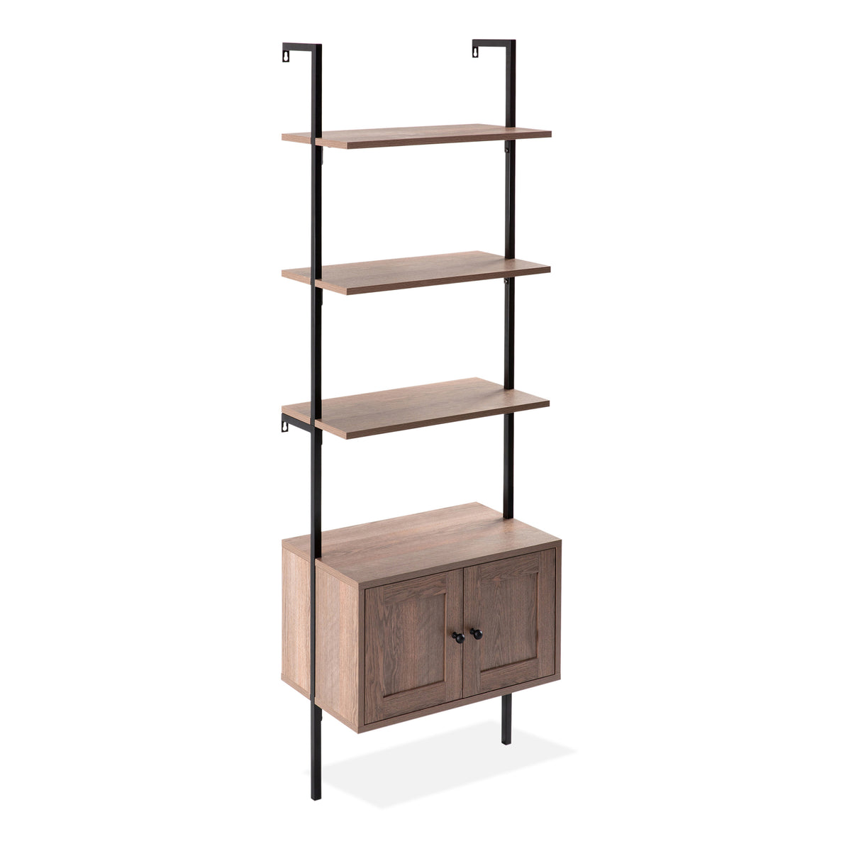 Orianna 72.05" MidCentury Industrial 4-Shelf Wood Wall-Mounted Open Ladder Bookcase with Cabinet and Metal Frame