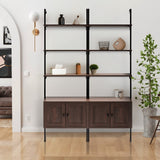 Orianna 72.05" MidCentury Industrial 4-Shelf Wood Wall-Mounted Open Ladder Bookcase with Cabinet and Metal Frame
