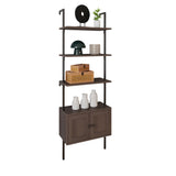 Orianna 72.05" MidCentury Industrial 4-Shelf Wood Wall-Mounted Open Ladder Bookcase with Cabinet and Metal Frame