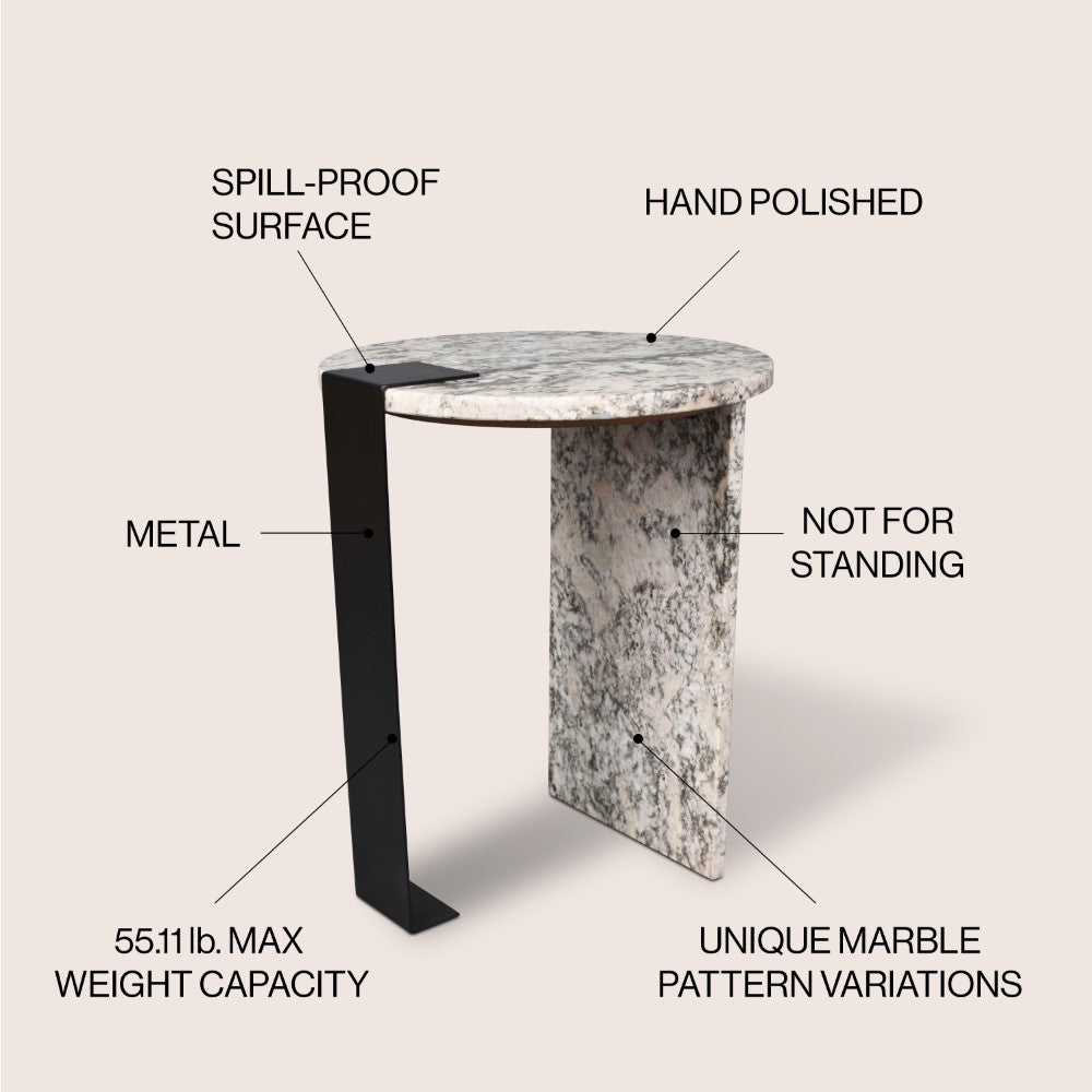 Clary 20.6" Contemporary Natural Marble/Metal Handmade Round End Table