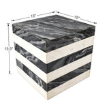 Erosia 15" Contemporary Natural Marble Handmade Cube End Table