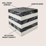 Erosia 15" Contemporary Natural Marble Handmade Cube End Table